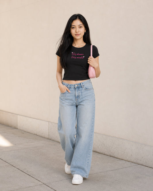 Very Demure Very Mindful Baby Tee for Girls | Y2K Crop Top | Girlypop