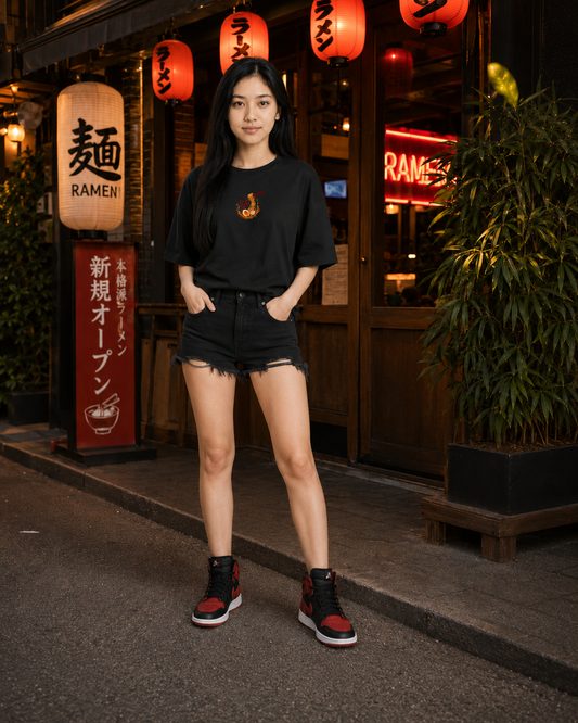 Ramenholic Oversized Graphic T-Shirt for Girls | Ramen Aesthetic Tee girlypop