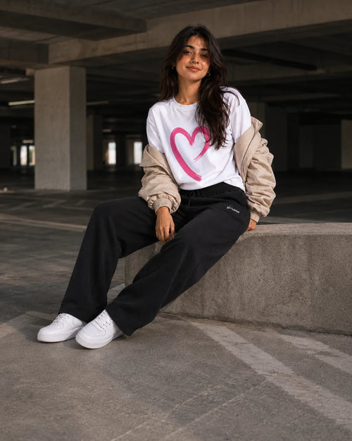 Girlypop premium sweatpants collection featuring relaxed fit terry sweatpants with embroidered logo detailing