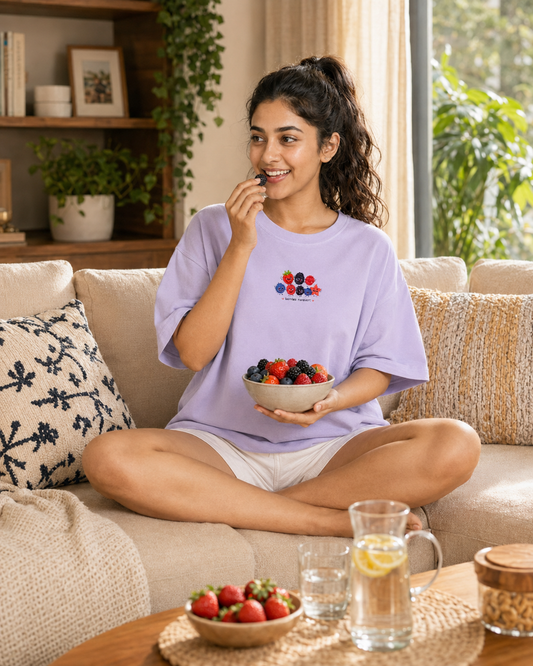 Berry Bliss Oversized Graphic T-Shirt for Girls | Fruitcore Aesthetic Tee