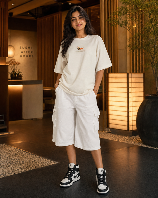 Sushiholic Oversized Graphic T-Shirt for Girls | Foodie Aesthetic Tee
